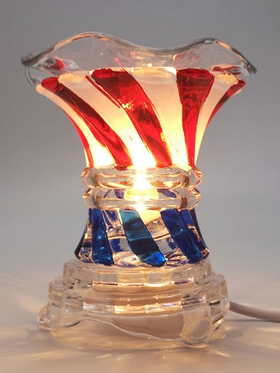 Crystal Glass Oil Burner Red White Blue
