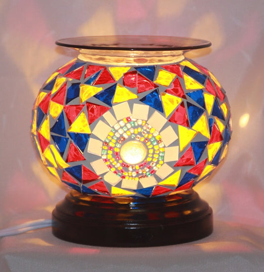 Mosaic Red, Yellow And Blue Wood Oil Burner